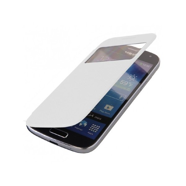 CUSTODIA FLIP ORIZZONTALE per SAMSUNG I9190 GALAXY S4 MINI CON FINESTRA IDENTIFICATIVO CHIAMANTE COLORE BIANCO