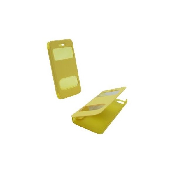 CUSTODIA FLIP ORIZZONTALE per APPLE IPHONE 5c CON DOPPIA FINESTRA IDENTIFICATIVO CHIAMANTE COLORE GIALLO