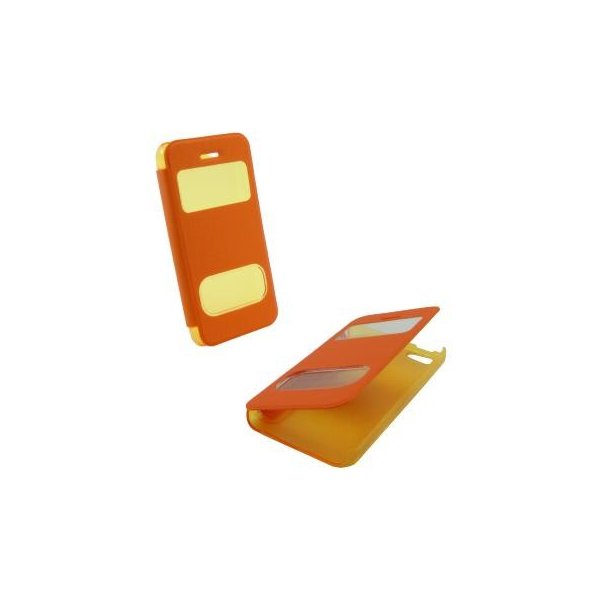 CUSTODIA FLIP ORIZZONTALE per APPLE IPHONE 5c CON DOPPIA FINESTRA IDENTIFICATIVO CHIAMANTE COLORE ARANCIONE