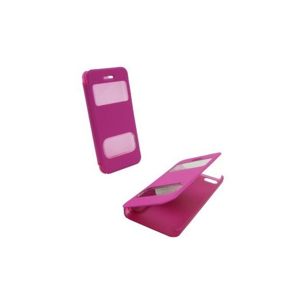 CUSTODIA FLIP ORIZZONTALE per APPLE IPHONE 5c CON DOPPIA FINESTRA IDENTIFICATIVO CHIAMANTE COLORE ROSA