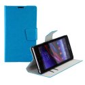 CUSTODIA FLIP ORIZZONTALE PELLE per SONY XPERIA Z1, L39H, C6902, C6903, C6906, C6943 CON STAND E PORTA CARTE COLORE AZZURRO