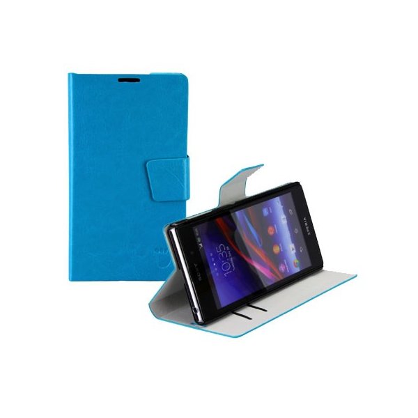 CUSTODIA FLIP ORIZZONTALE PELLE per SONY XPERIA Z1, L39H, C6902, C6903, C6906, C6943 CON STAND E PORTA CARTE COLORE AZZURRO