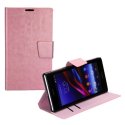 CUSTODIA FLIP ORIZZONTALE PELLE per SONY XPERIA Z1, L39H, C6902, C6903, C6906, C6943 CON STAND E PORTA CARTE COLORE ROSA