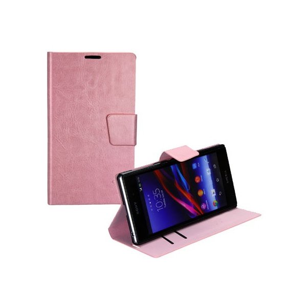 CUSTODIA FLIP ORIZZONTALE PELLE per SONY XPERIA Z1, L39H, C6902, C6903, C6906, C6943 CON STAND E PORTA CARTE COLORE ROSA