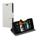 CUSTODIA FLIP ORIZZONTALE PELLE per HTC ONE, M7 CON STAND E PORTA CARTE COLORE BIANCO