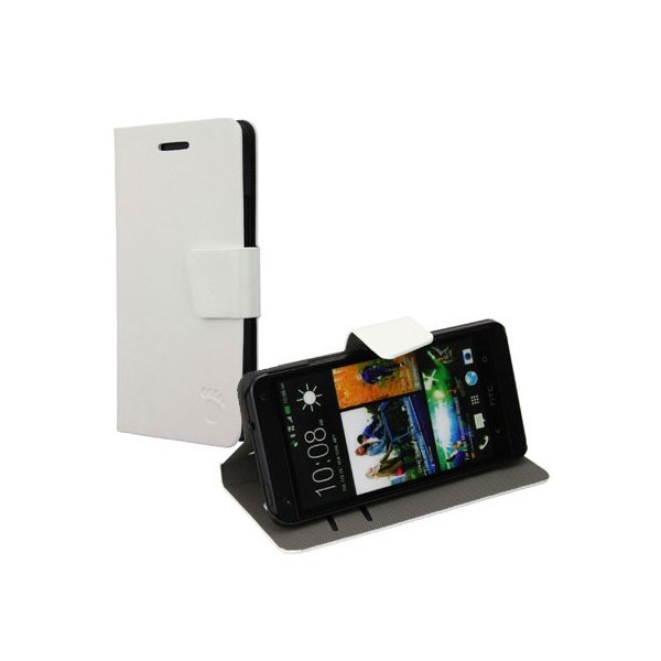 CUSTODIA FLIP ORIZZONTALE PELLE per HTC ONE, M7 CON STAND E PORTA CARTE COLORE BIANCO