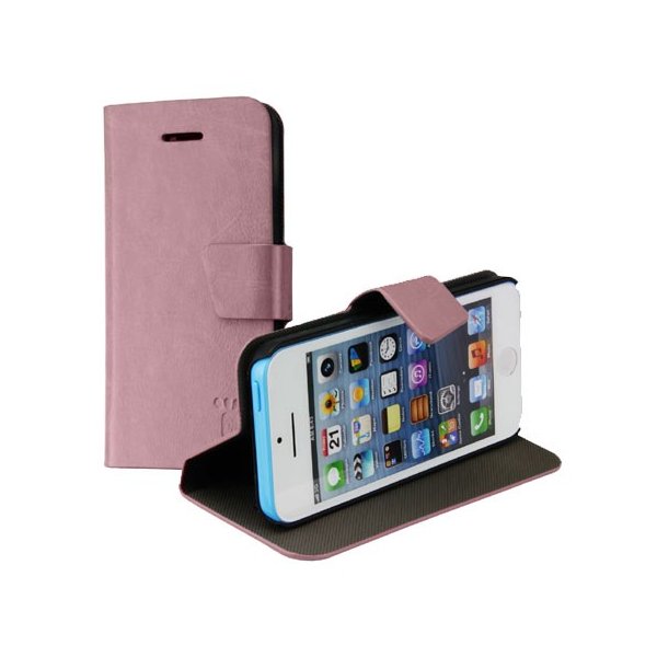 CUSTODIA FLIP ORIZZONTALE PELLE per APPLE IPHONE 5c CON STAND E PORTA CARTE COLORE ROSA