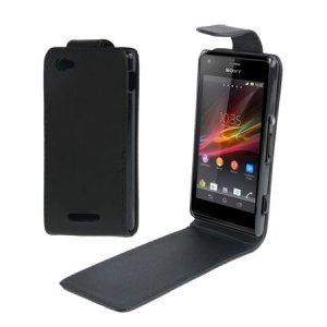 CUSTODIA FLIP VERTICALE PELLE per SONY XPERIA M, C1904, C1905, C2004, C2005 COLORE NERO