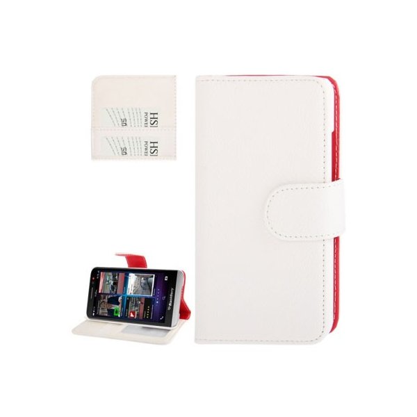 CUSTODIA FLIP ORIZZONTALE PELLE RUVIDA per BLACKBERRY Z30 CON STAND E PORTA CARTE COLORE BIANCO