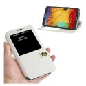 CUSTODIA FLIP ORIZZONTALE per SAMSUNG GALAXY NOTE 3, N9000 CON FINESTRA IDENTIFICATIVO CHIAMANTE BIANCO EFFETTO LINO