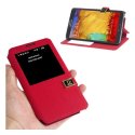 CUSTODIA FLIP ORIZZONTALE per SAMSUNG GALAXY NOTE 3, N9000 CON FINESTRA IDENTIFICATIVO CHIAMANTE ROSSO EFFETTO LINO