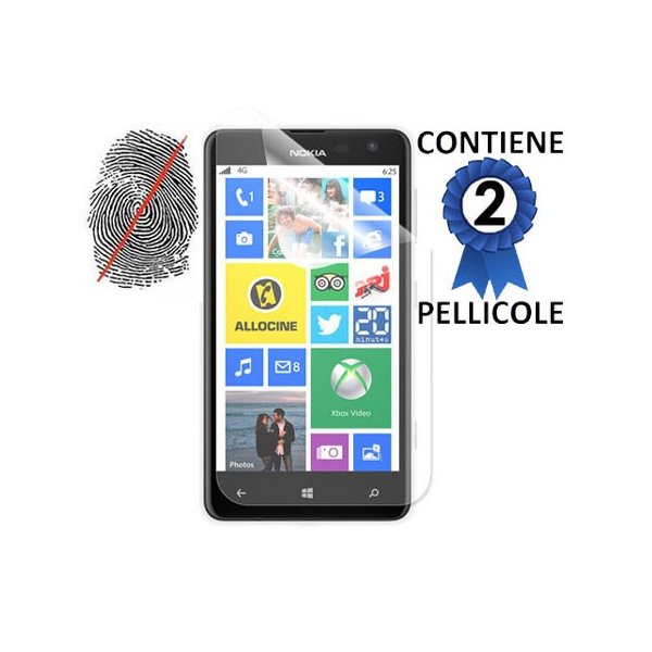 PELLICOLA PROTEGGI DISPLAY ANTI IMPRONTA NOKIA LUMIA 625 CONFEZIONE 2 PEZZI