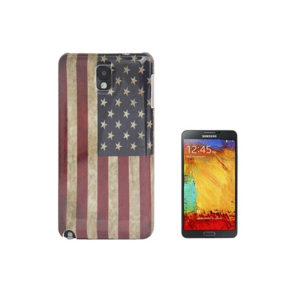 CUSTODIA BACK RIGIDA per SAMSUNG GALAXY NOTE 3, N9000, N9002, N9005 FANTASIA BANDIERA USA ANTICATA