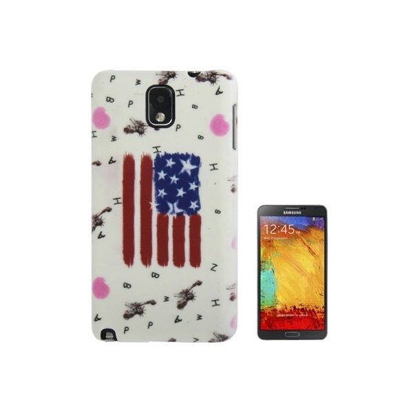 CUSTODIA BACK RIGIDA per SAMSUNG GALAXY NOTE 3, N9000, N9002, N9005 FANTASIA BANDIERA USA SU SFONDO BIANCO CON LETTERE