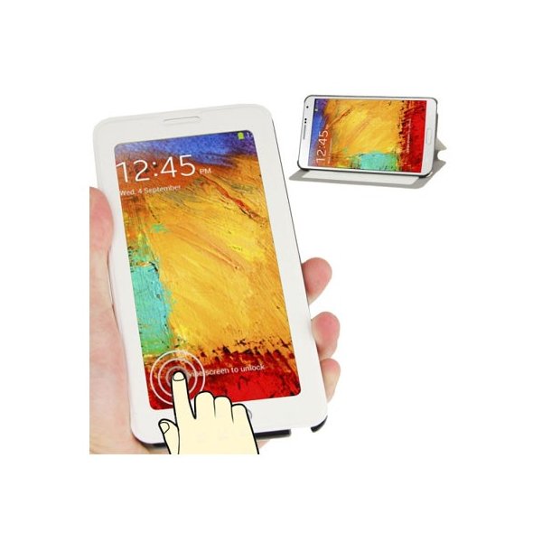 CUSTODIA FLIP ORIZZONTALE TOUCH SCREEN per SAMSUNG GALAXY NOTE 3, N9000 CON FINESTRA GRANDE E STAND COLORE BIANCO