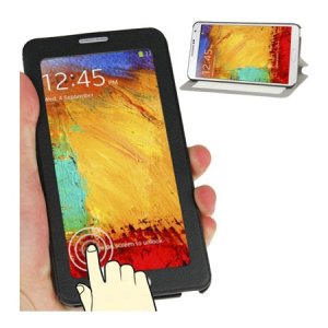 CUSTODIA FLIP ORIZZONTALE TOUCH SCREEN per SAMSUNG GALAXY NOTE 3, N9000 CON FINESTRA GRANDE E STAND COLORE NERO