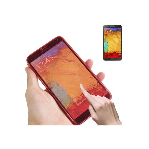 CUSTODIA GEL TPU SILICONE FLIP BOOK TOUCH SCREEN per SAMSUNG GALAXY NOTE 3, N9000, N9002, N9005 COLORE ROSSO