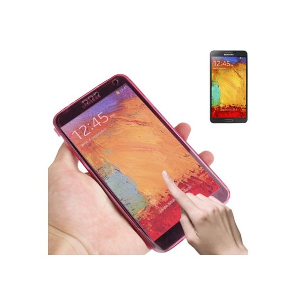 CUSTODIA GEL TPU SILICONE FLIP BOOK TOUCH SCREEN per SAMSUNG GALAXY NOTE 3, N9000, N9002, N9005 COLORE FUCSIA