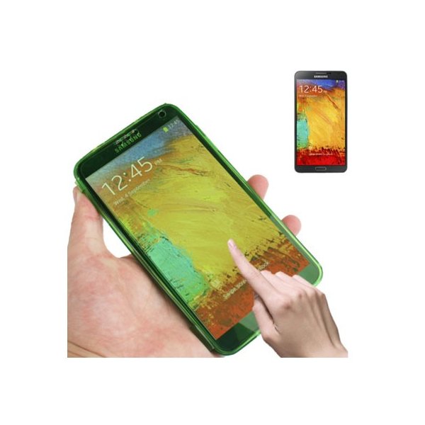 CUSTODIA GEL TPU SILICONE FLIP BOOK TOUCH SCREEN per SAMSUNG GALAXY NOTE 3, N9000, N9002, N9005 COLORE VERDE