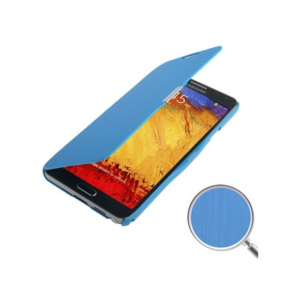 CUSTODIA FLIP ORIZZONTALE per SAMSUNG GALAXY NOTE 3, N9000, N9002, N9005 COLORE AZZURRO EFFETTO SPAZZOLATO