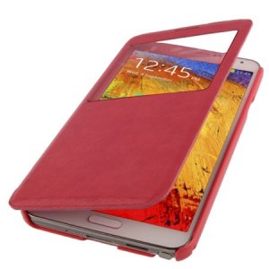 CUSTODIA FLIP ORIZZONTALE PELLE per SAMSUNG GALAXY NOTE 3, N9000 CON FINESTRA IDENTIFICATIVO CHIAMANTE COLORE ROSA