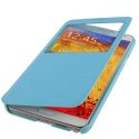 CUSTODIA FLIP ORIZZONTALE PELLE per SAMSUNG GALAXY NOTE 3, N9000 CON FINESTRA IDENTIFICATIVO CHIAMANTE COLORE AZZURRO