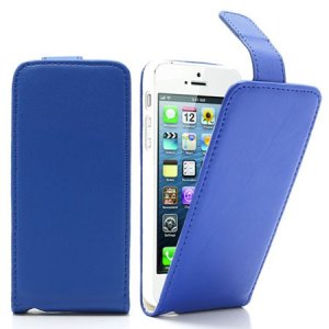 CUSTODIA FLIP VERTICALE PELLE per APPLE IPHONE 5, 5S COLORE BLU