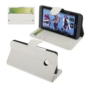 CUSTODIA FLIP ORIZZONTALE PELLE RUVIDA per HTC ONE, M7 CON STAND E PORTA CARTE COLORE BIANCO