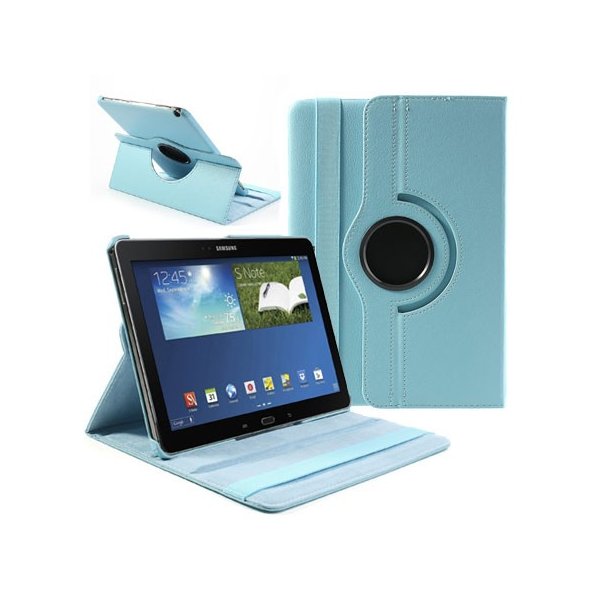 CUSTODIA BOOK PELLE GIREVOLE per SAMSUNG GALAXY NOTE 10.1" POLLICI (2014 EDITION), SM-P600, SM-P601, SM-P605 COLORE AZZURRO