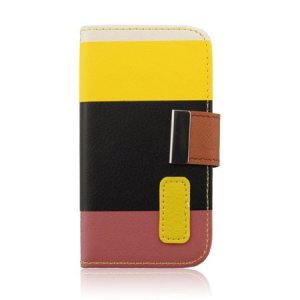 CUSTODIA FLIP ORIZZONTALE per SAMSUNG I9500 GALAXY S4 CON STAND E PORTA CARTE FANTASIA RIGHE BIANCO, GIALLO, NERO E ROSA