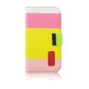 CUSTODIA FLIP ORIZZONTALE per SAMSUNG I9500 GALAXY S4 CON STAND E PORTA CARTE FANTASIA RIGHE BIANCO, ROSA, GIALLO E ROSA