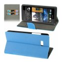 CUSTODIA FLIP ORIZZONTALE PELLE per HTC DESIRE 600 CON STAND E PORTA CARTE COLORE BLU EFFETTO LEGNO