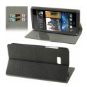 CUSTODIA FLIP ORIZZONTALE PELLE per HTC DESIRE 600 CON STAND E PORTA CARTE COLORE NERO EFFETTO LEGNO