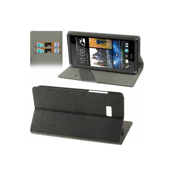 CUSTODIA FLIP ORIZZONTALE PELLE per HTC DESIRE 600 CON STAND E PORTA CARTE COLORE NERO EFFETTO LEGNO