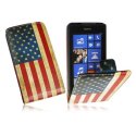 CUSTODIA FLIP VERTICALE SLIM PELLE per NOKIA LUMIA 520, LUMIA 525 FANTASIA BANDIERA USA ANTICATA