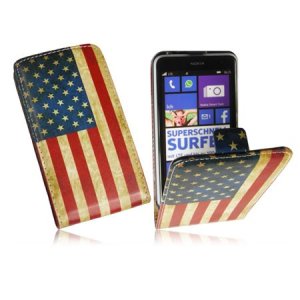 CUSTODIA FLIP VERTICALE SLIM SIMILPELLE per NOKIA LUMIA 625 FANTASIA BANDIERA USA ANTICATA