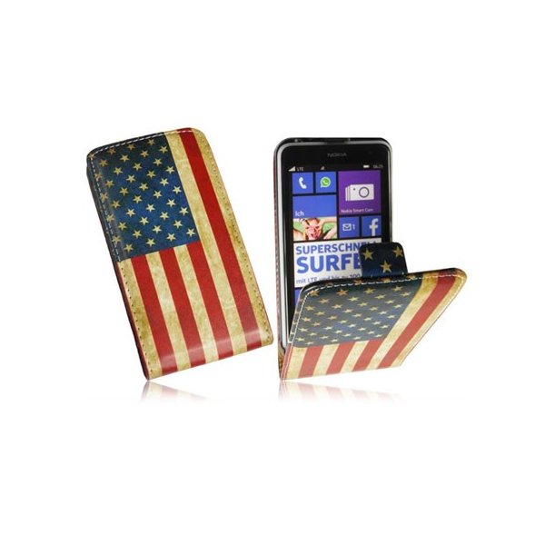 CUSTODIA FLIP VERTICALE SLIM SIMILPELLE per NOKIA LUMIA 625 FANTASIA BANDIERA USA ANTICATA