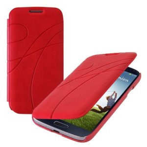 CUSTODIA FLIP BOOK PELLE per SAMSUNG I9500 GALAXY S4, I9505, I9502 CON PORTA CARTE FANTASIA GROOVE COLORE ROSSO