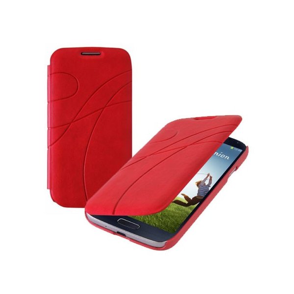 CUSTODIA FLIP BOOK PELLE per SAMSUNG I9500 GALAXY S4, I9505, I9502 CON PORTA CARTE FANTASIA GROOVE COLORE ROSSO