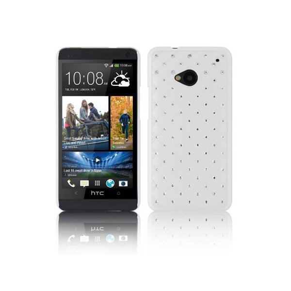 CUSTODIA BACK RIGIDA CON BRILLANTINI per HTC ONE, M7 COLORE BIANCO