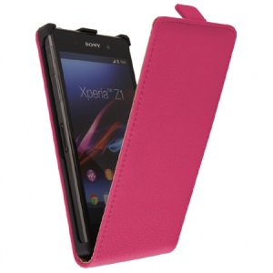 CUSTODIA FLIP VERTICALE SLIM PELLE per SONY XPERIA Z1, L39H, C6902, C6903, C6906, C6943, HONAMI COLORE ROSA