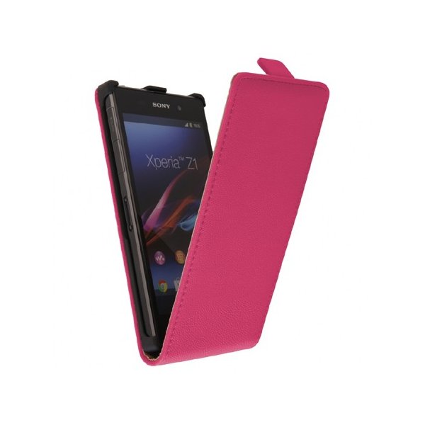 CUSTODIA FLIP VERTICALE SLIM PELLE per SONY XPERIA Z1, L39H, C6902, C6903, C6906, C6943, HONAMI COLORE ROSA