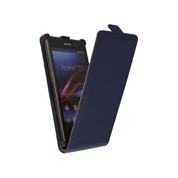 CUSTODIA FLIP VERTICALE SLIM PELLE per SONY XPERIA Z1, L39H, C6902, C6903, C6906, C6943, HONAMI COLORE BLU