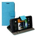 CUSTODIA FLIP ORIZZONTALE PELLE per HTC ONE, M7 CON STAND E PORTA CARTE COLORE AZZURRO