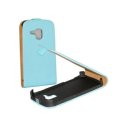 CUSTODIA FLIP VERTICALE SLIM PELLE per SAMSUNG S7562 GALAXY S DUOS, S7560 GALAXY TREND, S7580 COLORE AZZURRO