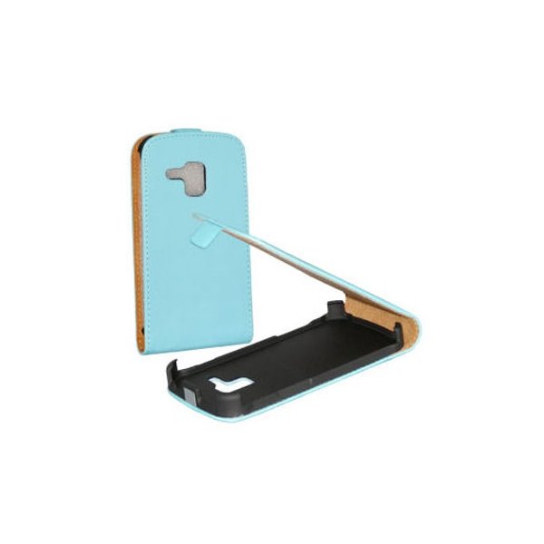 CUSTODIA FLIP VERTICALE SLIM PELLE per SAMSUNG S7562 GALAXY S DUOS, S7560 GALAXY TREND, S7580 COLORE AZZURRO