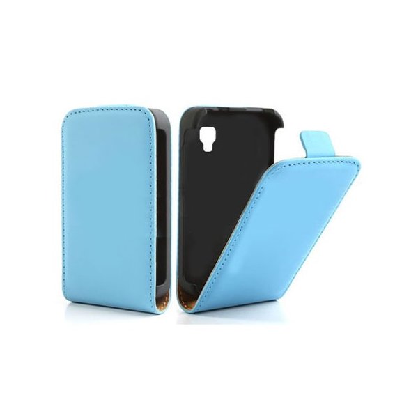 CUSTODIA FLIP VERTICALE SLIM PELLE per LG OPTIMUS L4 II, E440 COLORE AZZURRO