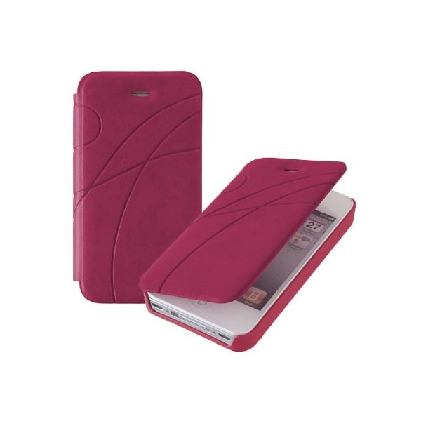 CUSTODIA FLIP ORIZZONTALE PELLE per APPLE IPHONE 5, 5s FANTASIA GROOVE COLORE ROSA