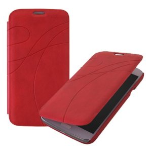 CUSTODIA FLIP BOOK PELLE per SAMSUNG I9150 GALAXY MEGA 5.8" POLLICI, I9152 CON PORTA CARTE FANTASIA GROOVE COLORE ROSSO