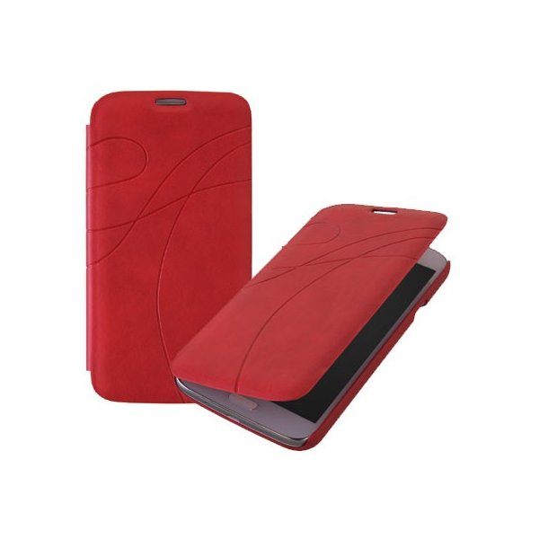 CUSTODIA FLIP BOOK PELLE per SAMSUNG I9150 GALAXY MEGA 5.8" POLLICI, I9152 CON PORTA CARTE FANTASIA GROOVE COLORE ROSSO